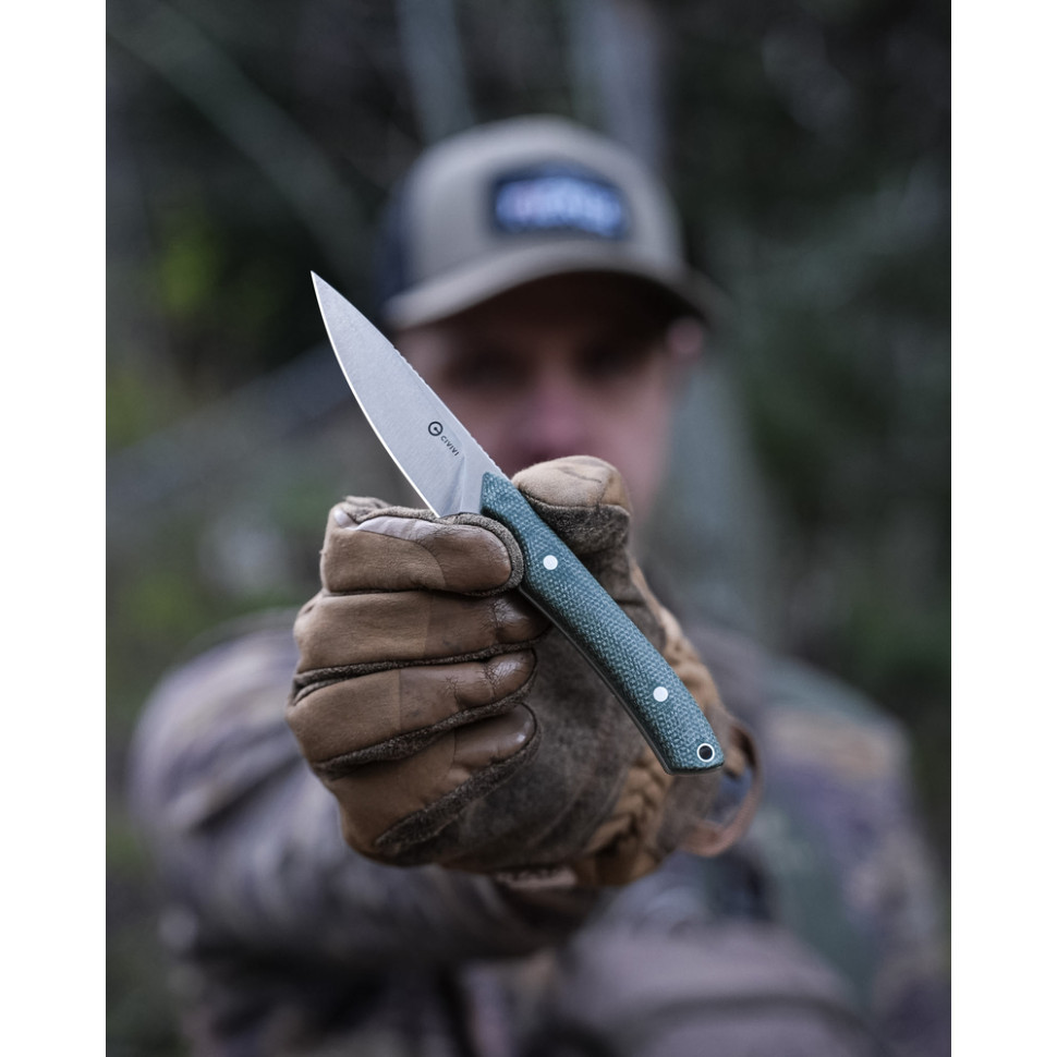 Ніж фіксований кишеньковий Civivi High Grass Field Knife (7,4 см) 14C28N / Micarta зелений з чохлом Київ - фото 13