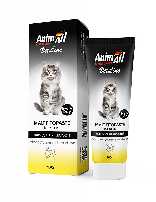 Фітопаста AnimAll VetLine Malt для виведення шерсті у котів, 100 г Київ - фото 1