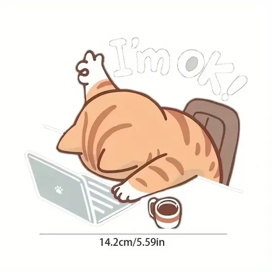 Виниловая наклейка «I’m OK Cat» — мультяшный кот для ноутбука, авто или стены Киев