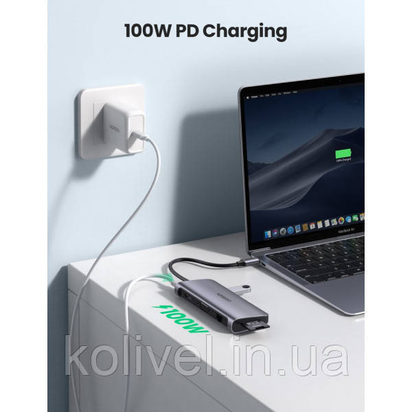 Док-станція USB3.0 Type-C --> USB 3.0x3/HDMI/VGA/RJ45/SD&TF/PD Ugreen CM179 Сіра (40873) Київ - фото 6