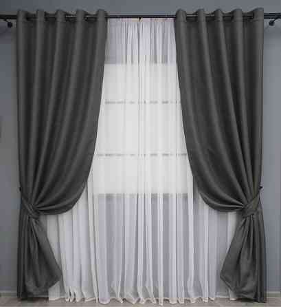 Комплект штор на люверсах VR-Textil Лен-блэкаут Лен Мешковина № 1220ш Серый 150х250см 2 шт (37-0193) Киев