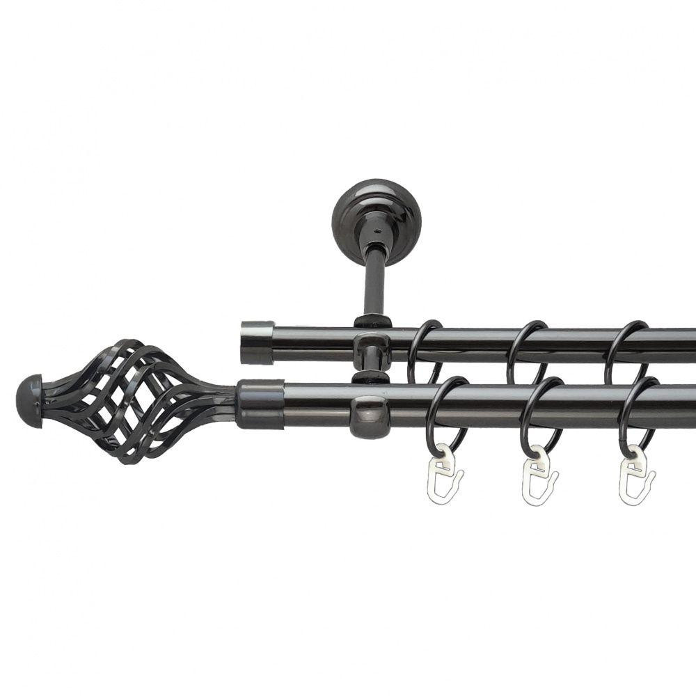 Карниз Orvit Арезо металевий дворядний відкритий гладка труба кільце металеве Онікс 19\16 мм 240 см (00-00014843) Львів - фото 1