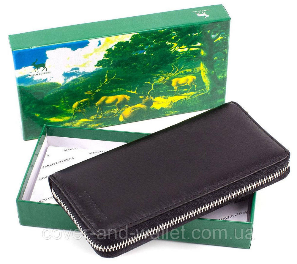 Кожаный кошелек черного цвета на молнии Marco Coverna 7002-1 Киев - изображение 4