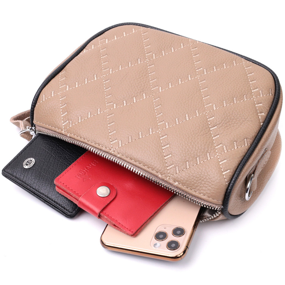 Напівкругла сумка крос-боді для жінок з натуральної шкіри Vintage 22392 Бежева Київ - фото 8