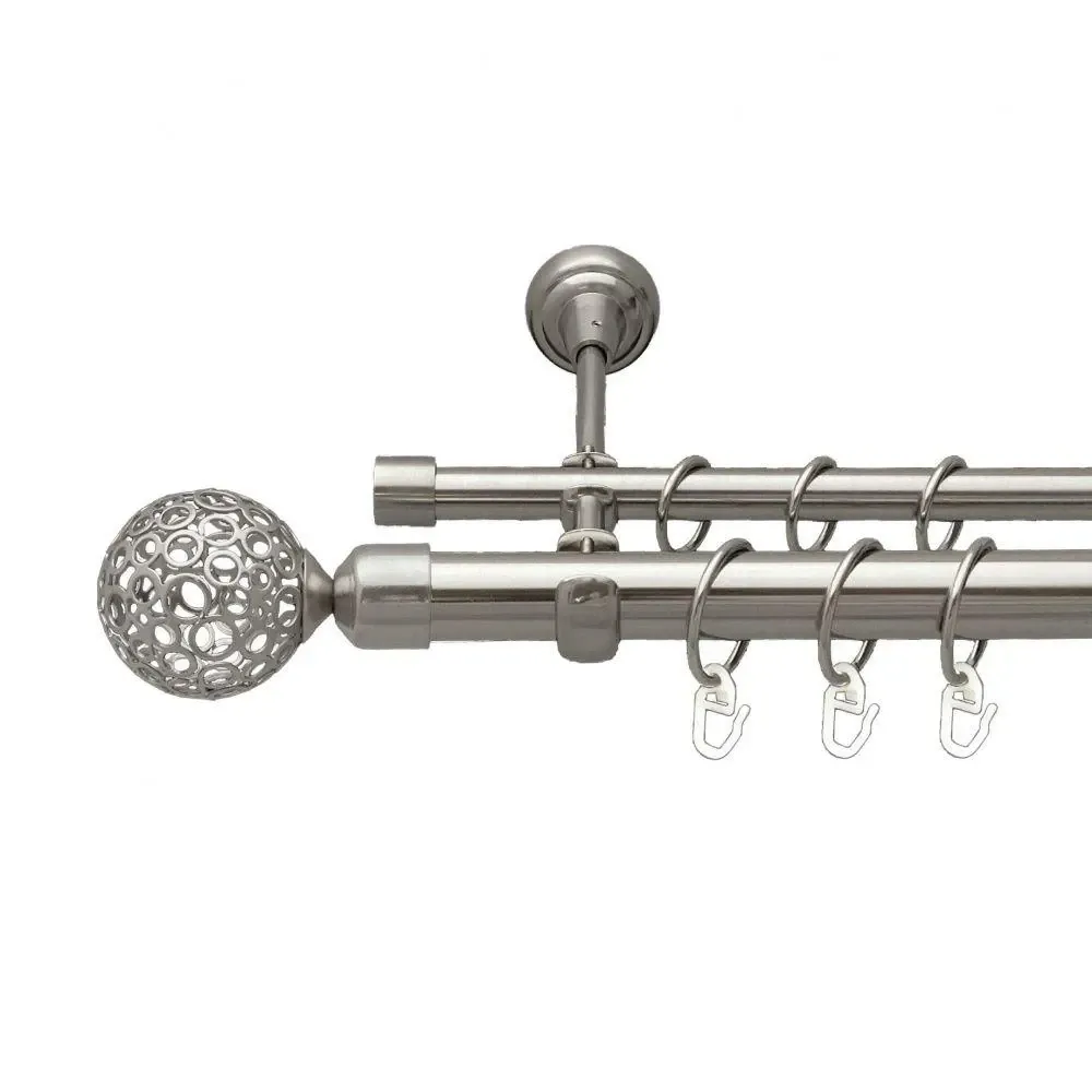 Карниз Orvit Савона металевий дворядний відкритий гладка труба кільце металеве Нержавіюча Сталь 25\16 мм 300 см (7075327) Львів - фото 1