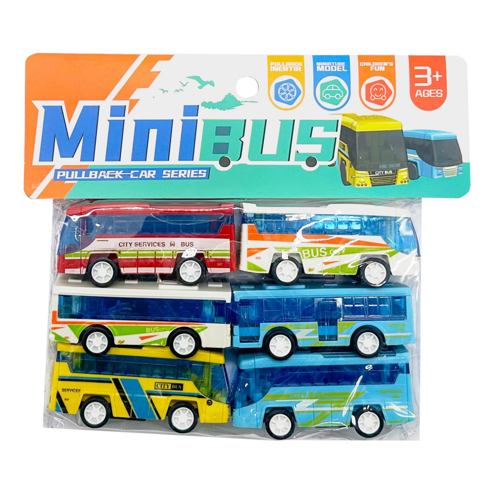 Детский набор инерционных автобусов HET-057, 6 штук в пакете Винница - изображение 1