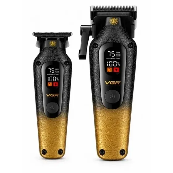 Набір для стрижки 2в1 VGR V-879 S2: машинка + тример, 9500 об/хв, кераміка-титан, 10 насадок, LED та USB GOLD/BLACK Одеса