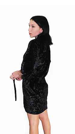 Халат жіночий із мармурового велюру під пояс Чорний XS/S Харків