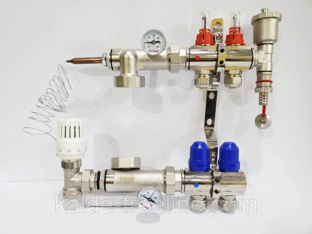 Колектор для теплої підлоги "Koer" в зборі без насоса на 2 контуру Харків - фото 1