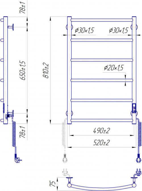 Электрический полотенцесушитель Mario Классик HP -I 800 x 530 TR К таймер-регулятор, белый Киев - изображение 2