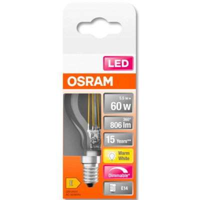 Лампочка Osram LED CL P60 DIM 6,5W/827 230V FIL E14 10x1 (4058075447875) Вінниця - фото 5