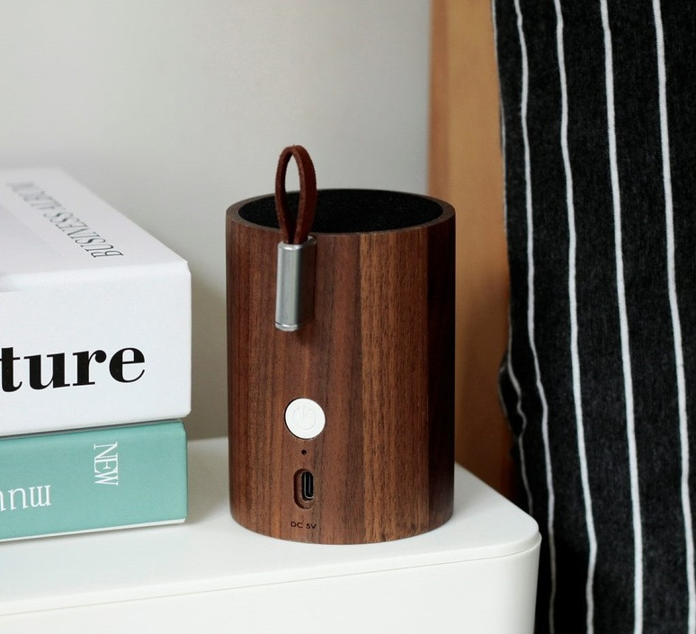 Портативний Bluetooth-динамік із вбудованим світильником Gingko Drum, дерево горіх Рівне - фото 5