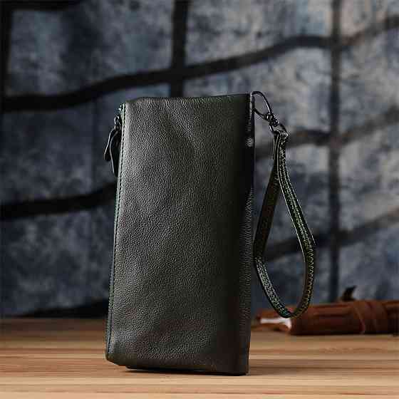 Зручний гаманець для жінок з ременем з натуральної шкіри ST Leather 23104 Зелений Київ