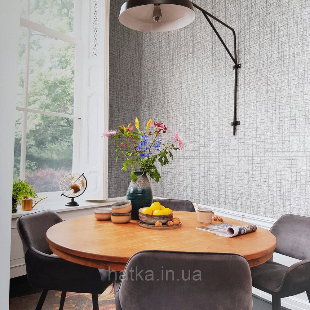 Шпалери флізелінові еко Rasch Kerala 0.53х10 м геометрія смуги сітка сріблясті на сірому ефект потертості Київ - фото 1