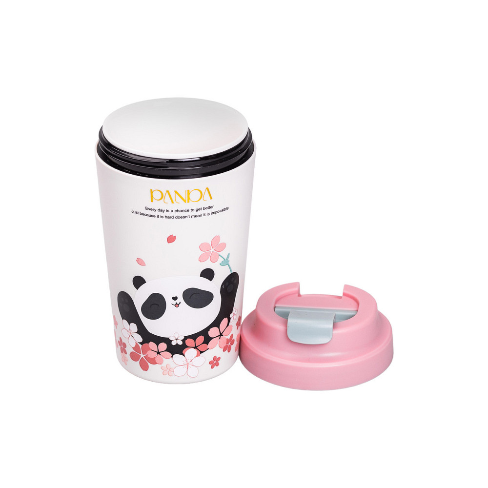 Термокружка Panda с фарфоровой колбой, 380 мл, розовая Киев - изображение 3