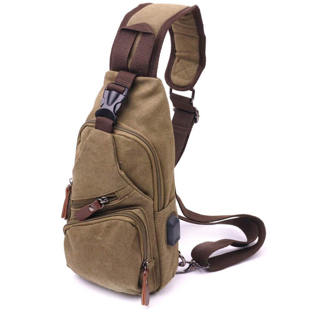 Сумка через плече з USB кабелем чоловіча оливкова (Vintage) Київ - фото 5