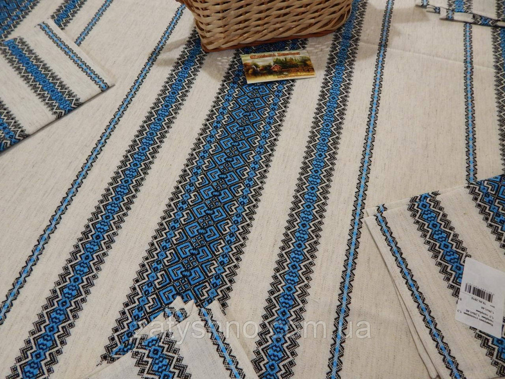 Синя скатертина вишита на льону Київ - фото 5