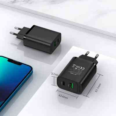 Зарядний пристрій Vention 2xUSB 38W (USB-C+USB-A) PD+QC3.0 black (FBIB0-EU) Вінниця