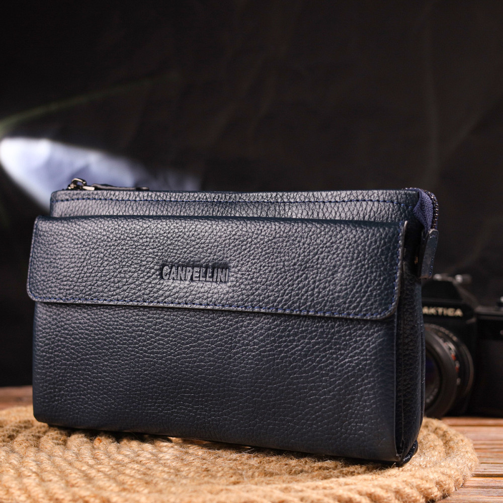 Мужской вместительный клатч из натуральной кожи Синий (CANPELLINI) Киев - изображение 3