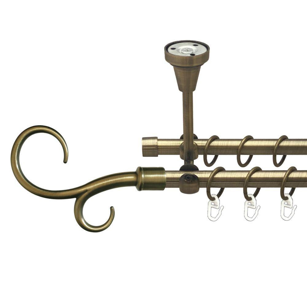 Карниз Orvit Гак Подвійний металевий дворядний відкритий до стелі гладка труба кільце металеве Антик 16\16 мм 300 см (00-00016882) Львів - фото 1