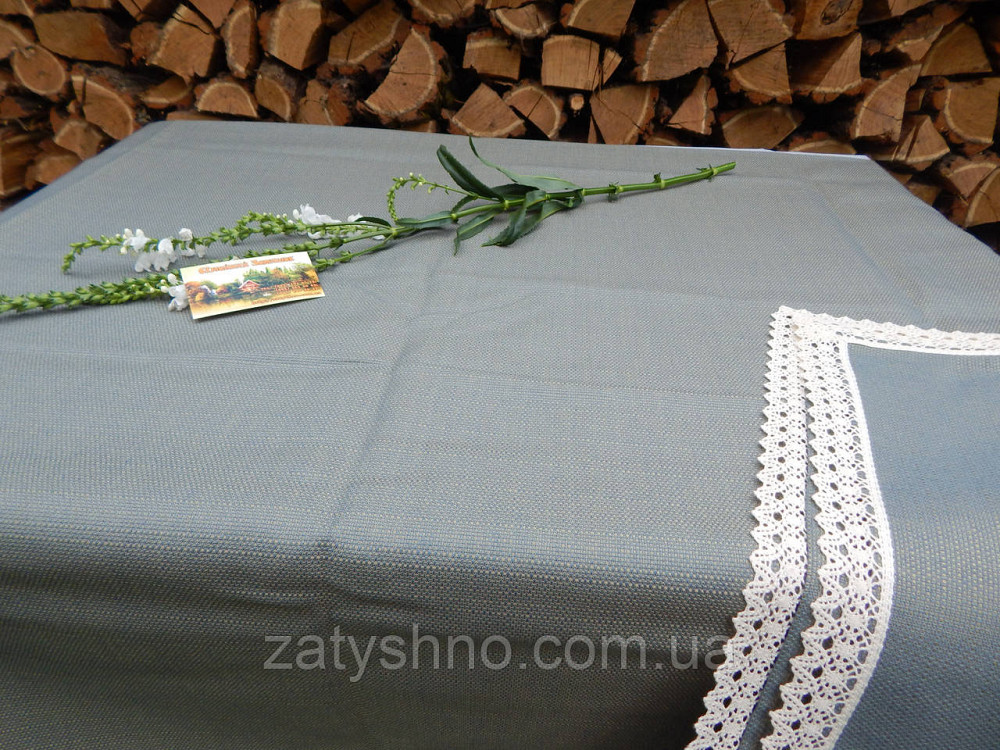 Скатерть на подарок с  кружевом, цвет зелено-синий Киев - изображение 4