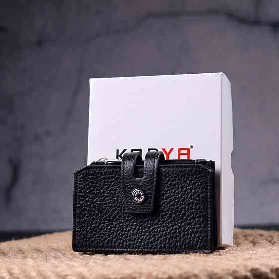 Практичний картхолдер із натуральної зернистої шкіри KARYA 21332 Чорний Київ