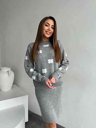 Жіночий базовий в'язаний костюм-двійка машина в'язка Сірий Одеса