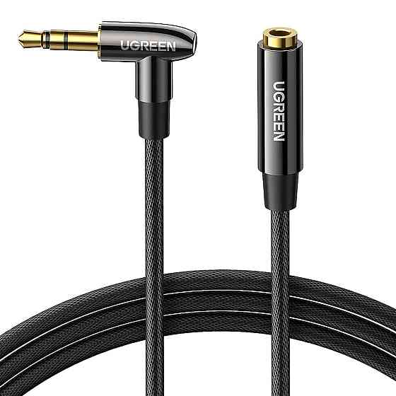 Аудіо кабель AUX 3.5mm jack UGreen з кутовим L-подібним штекером AV188 50212 (Чорний, 5м) Николаев