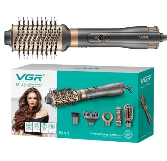 Фен-щетка VGR V-491 6 в 1 с ионизацией, 6 насадок, холодный обдув, стайлер для волос 1000Вт Одесса