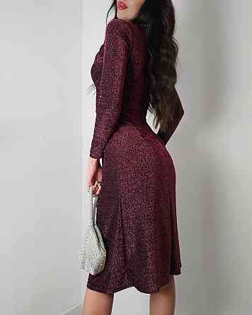 Женское романтичное праздничное платье миди из люрекса Марсала, 46-48 Одесса