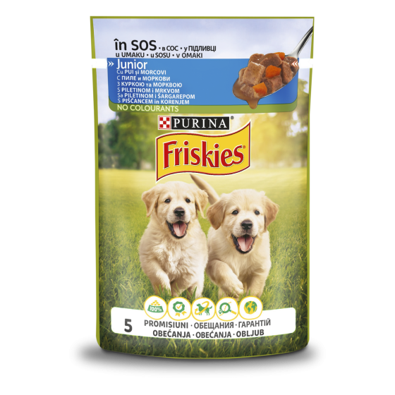 Влажный корм FRISKIES Junior для щенков, кусочки в соусе, с курицей и морковью, 85 г Киев