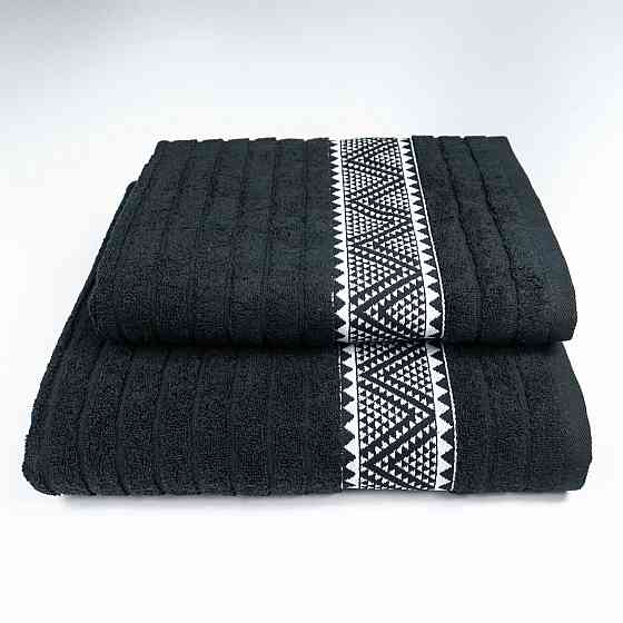 Комплект махрових рушників Зіпп 2шт GM Textile 50х90см, 70х140см 500г/м2 (Чорний) Суми