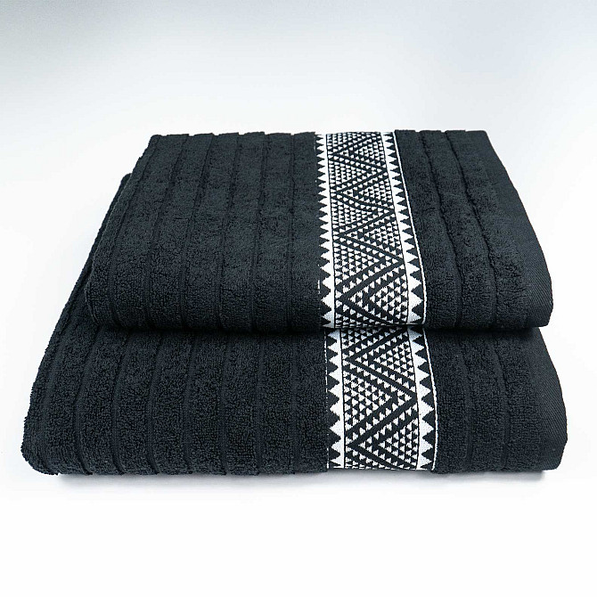 Комплект махрових рушників Зіпп 2шт GM Textile 50х90см, 70х140см 500г/м2 (Чорний) Суми - фото 1