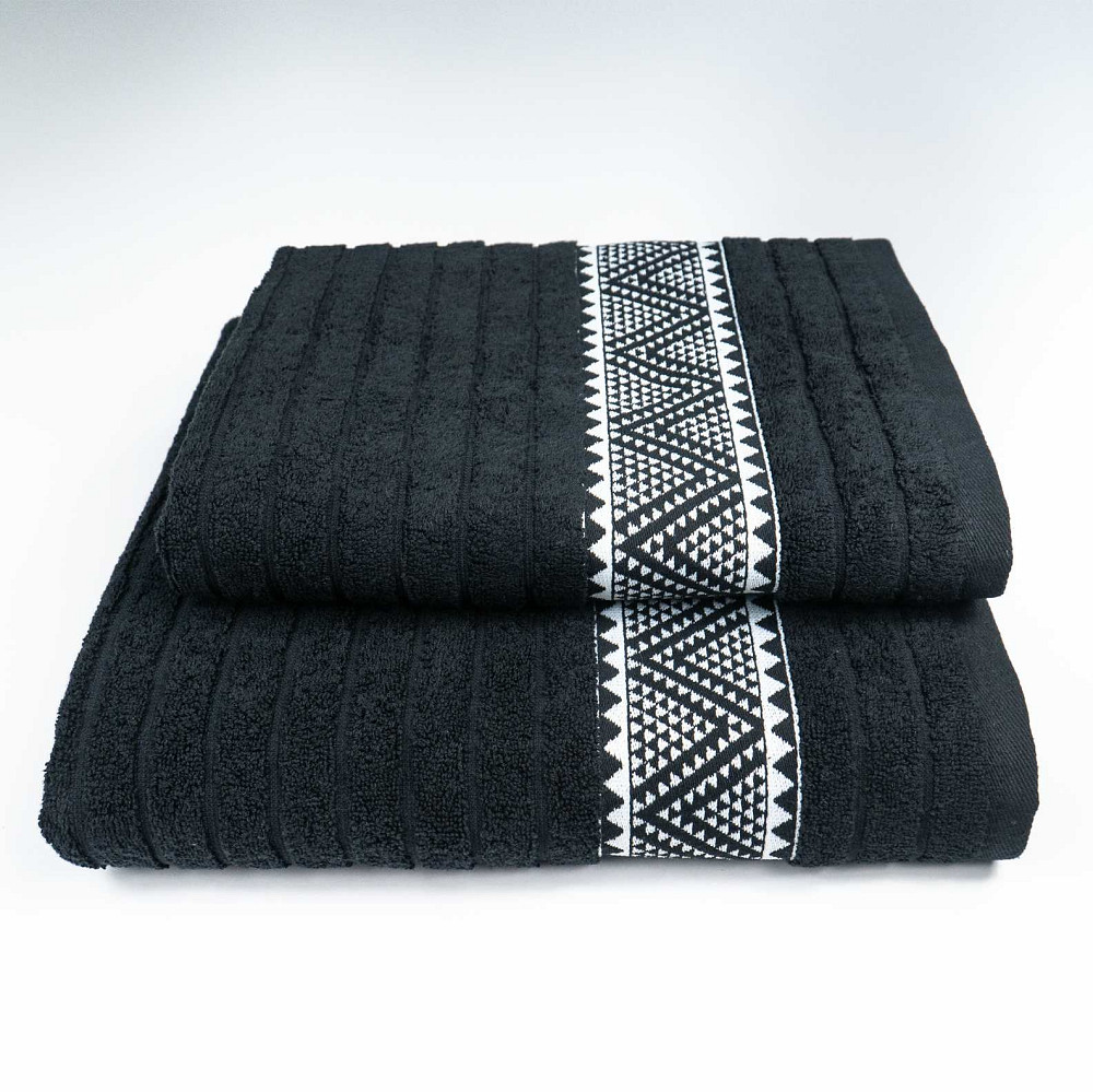 Комплект махровых полотенец Зипп 2шт GM Textile 50х90см, 70х140см 500г/м2 (Черный) Сумы - изображение 1