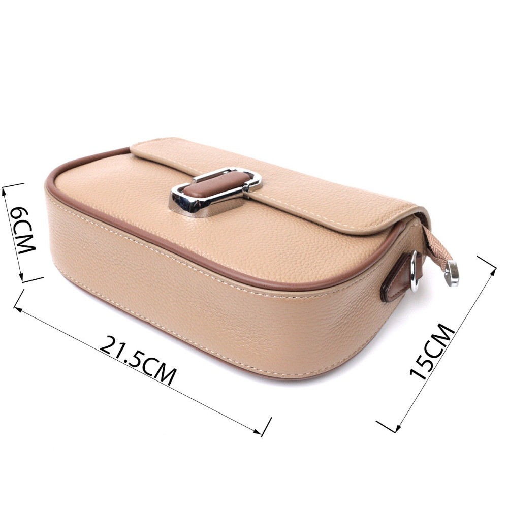 Женская полукруглая сумка с интересным магнитом-защелкой из натуральной кожи Vintage 22440 Бежевая Киев - изображение 4