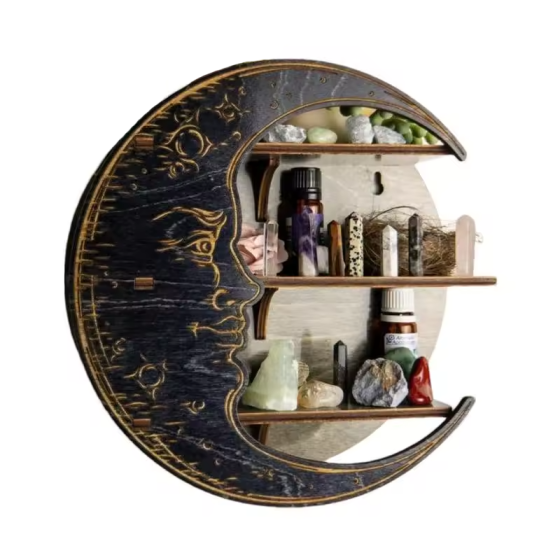 Настенная полка Луна, органайзер с 3 полками для украшений и декора, деревянная полка полумесяц, цвет Black Каменец-Подольский