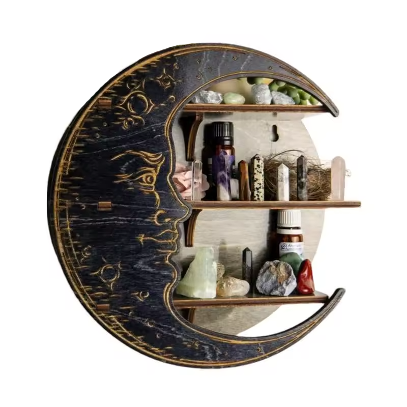 Настенная полка Луна, органайзер с 3 полками для украшений и декора, деревянная полка полумесяц, цвет Black Каменец-Подольский - изображение 4