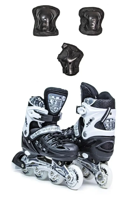 Ролики + комплект защиты (на колени, локти и ладони) Scale Sports. Чёрные. Размер 34-38 Одесса - изображение 1