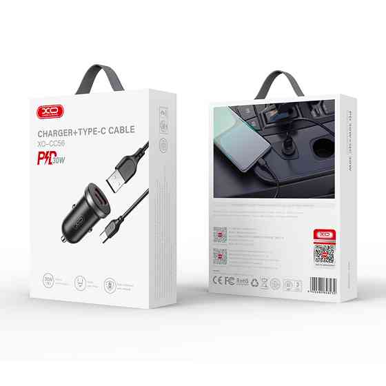 Автомобільний зарядний пристрій XO CC56 Plastic mini 30W+ Type-c кабель чорний Львів