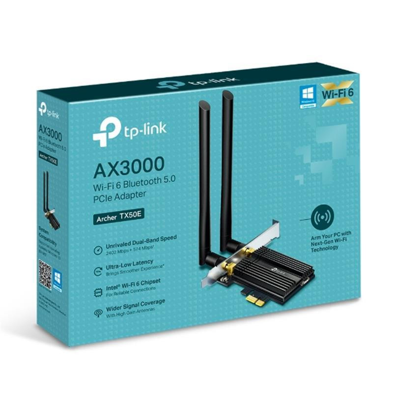 Бездротовий адаптер PCIe TP-Link ARCHER TX50E (AX3000, Wi-Fi 6, Bluetooth 5.0, WPA3, 2 зовнішні антени) ( 15441 ) Харьков - изображение 2