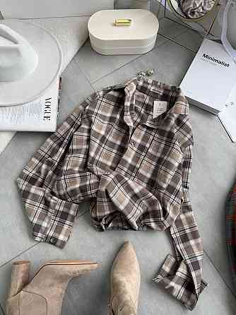 Женская повседневная оверсайз рубашка в клетку костюмный тиар Светлый шоколад Одесса