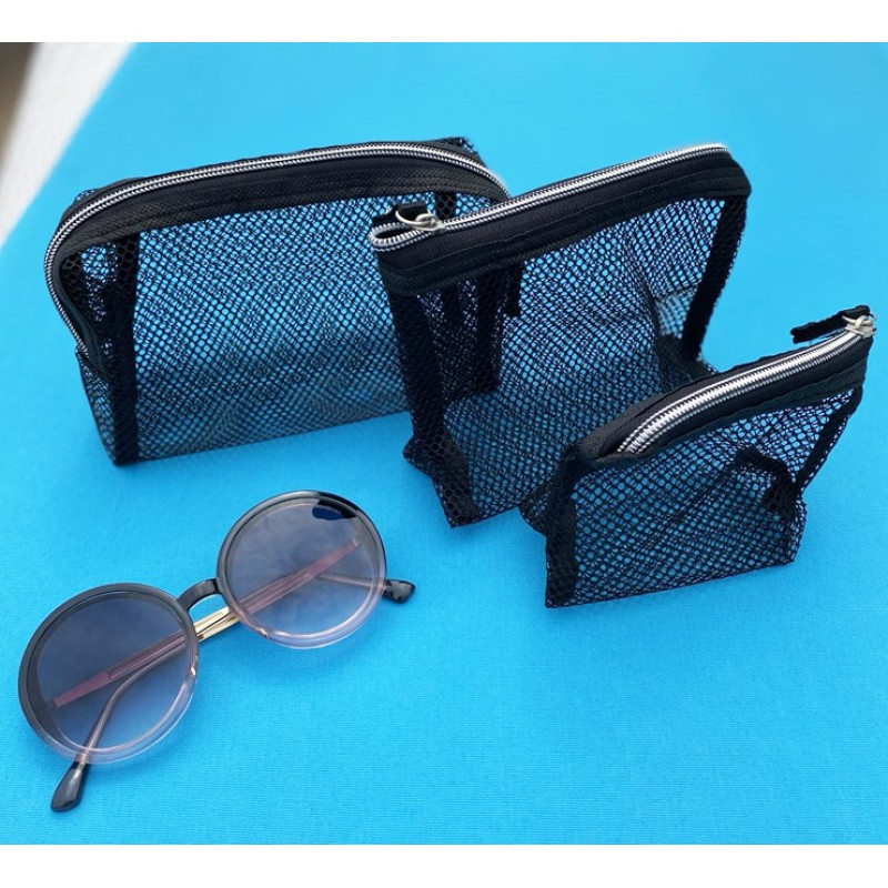 Комплект косметичек из сетки 3 шт STK003 (Черный) Сумы - изображение 1