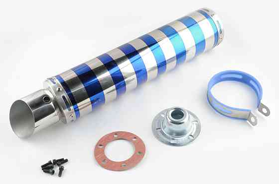 Глушник (тюнінг) 420 * 100mm, кріп. Ø78mm (нержавіюча сталь, зебра, сріблясто-синій, прямоток, mod:4) Київ