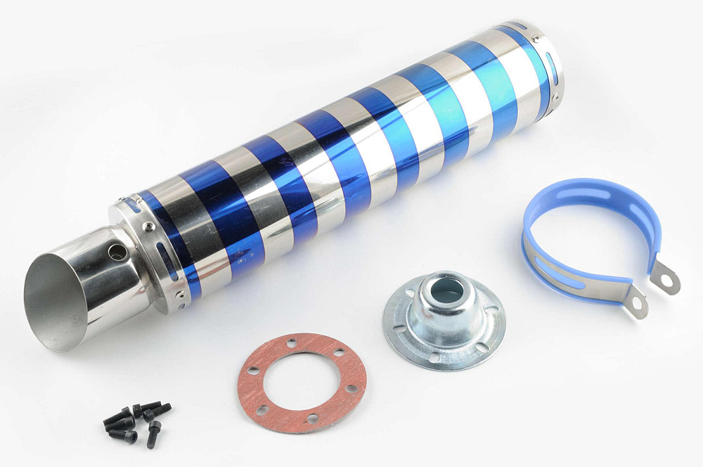 Глушник (тюнінг) 420 * 100mm, кріп. Ø78mm (нержавіюча сталь, зебра, сріблясто-синій, прямоток, mod:4) Київ - фото 1