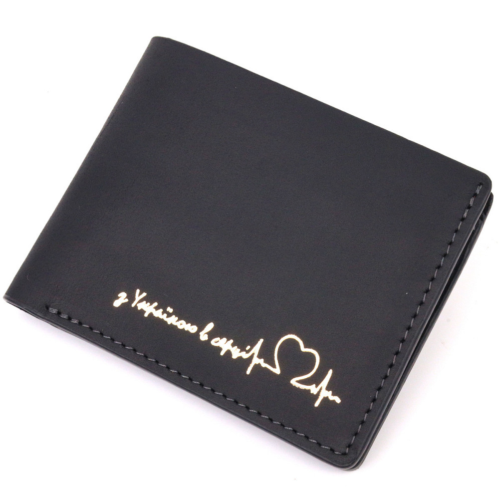 Матовое кожаное портмоне в два сложения Сердце GRANDE PELLE 16733 Черный Киев - изображение 1