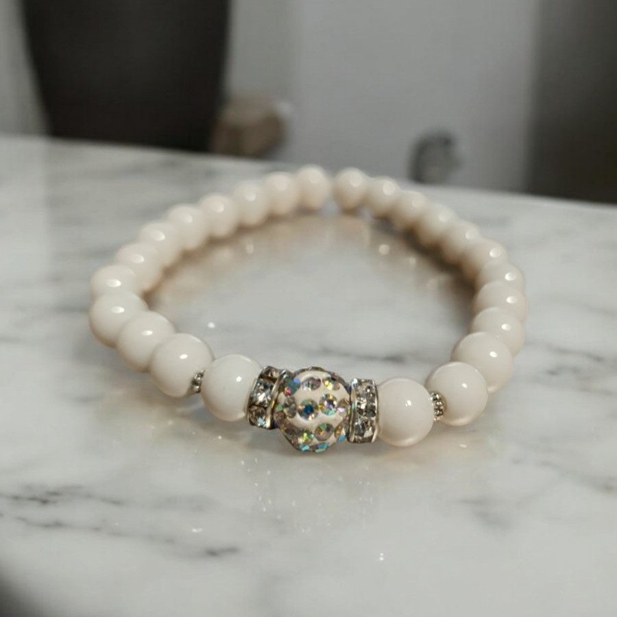 Браслет жіночий перлина молочний стрази Одеса - фото 7