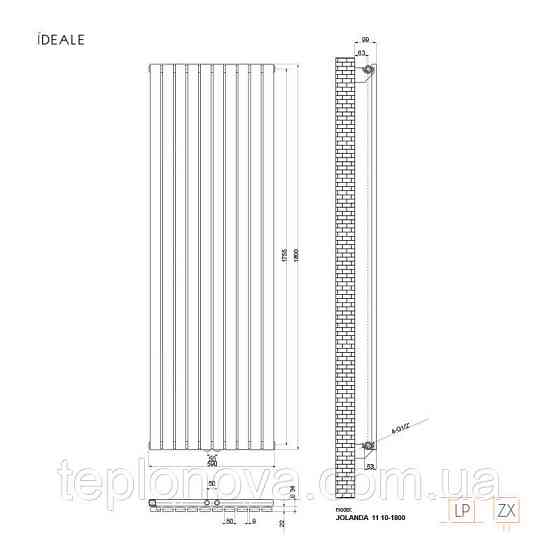 Дизайнерський радіатор 1800/590 (мм) чорний мат IDEALE JOLANDA (універсальне підключення) 11 10/1800/590 Чернівці