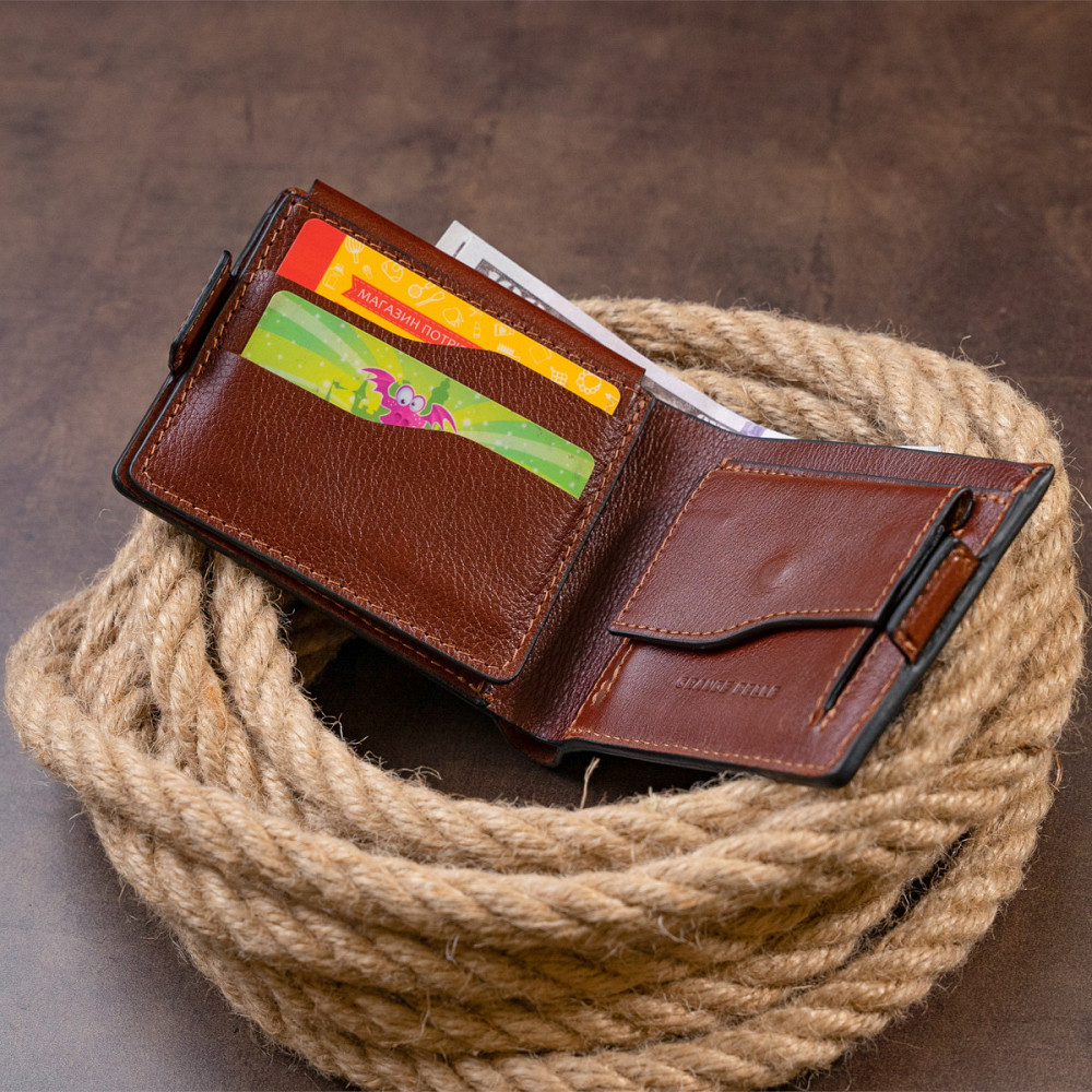 Портмоне горизонтальное Amico на магните на два отделения GRANDE PELLE 11322 Коньячное Киев - изображение 3