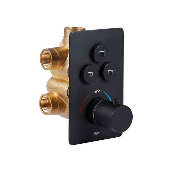 Змішувач термостатичний прихованого монтажу для ванни Qtap Votice 6443T105NKB на три споживачі, чорний Київ