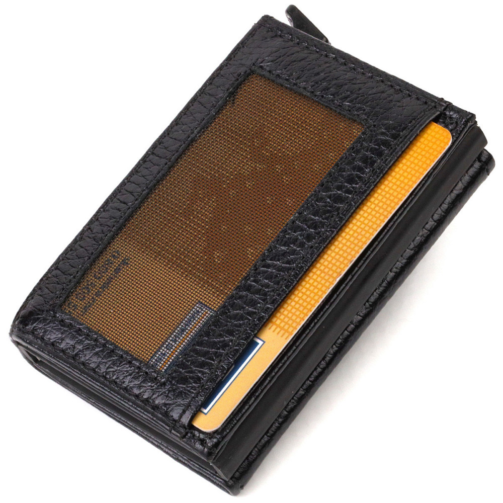 Картхолдер унісекс у три складання з автоматичним механізмом з натуральної шкіри флотар CANPELLINI 21936 Чорний Київ - фото 7